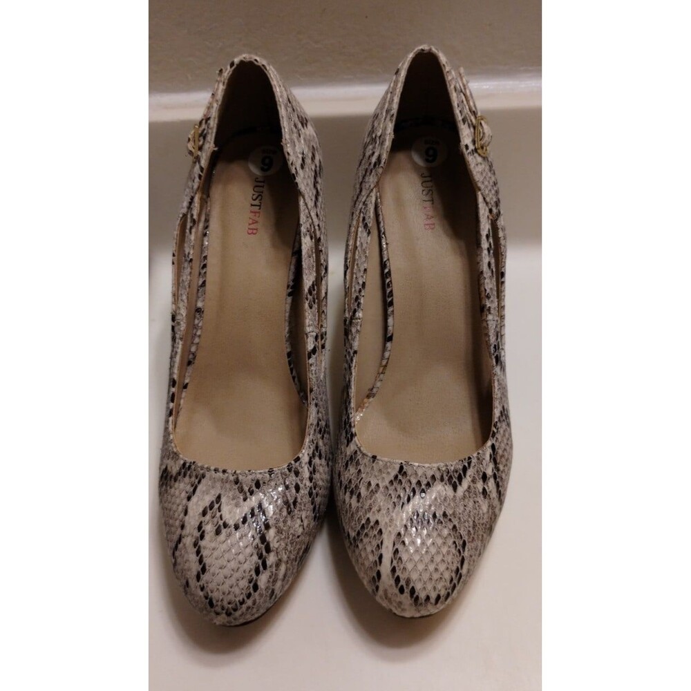 JustFab Tan Snakeskin Heels